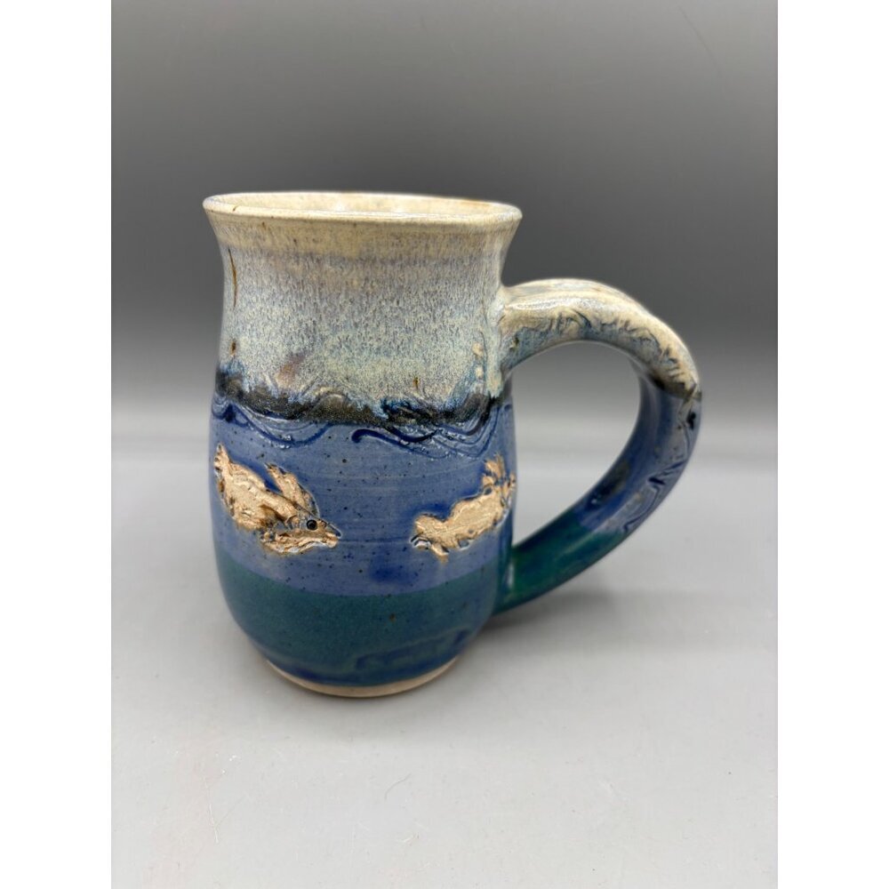 Handmade Artisan Ceramic Mug Fish‎ Ocean Blue Pottery